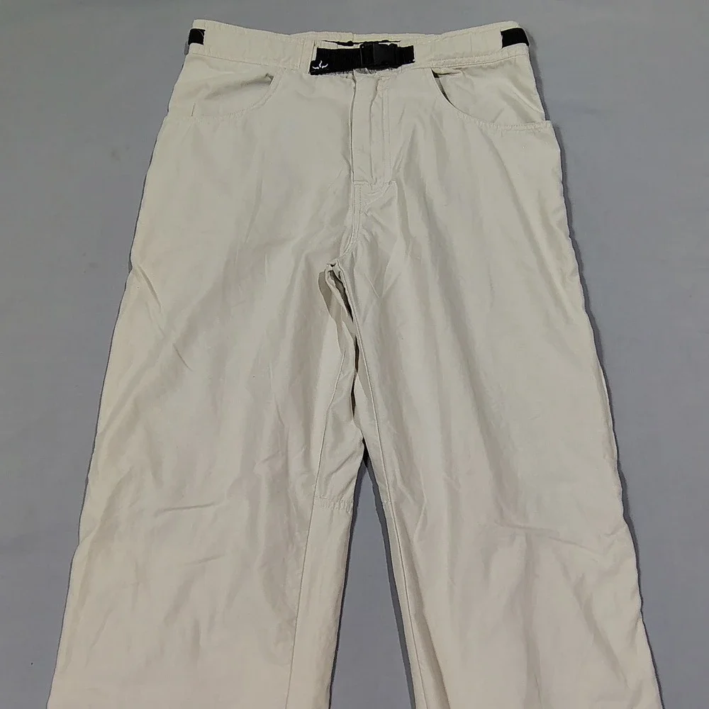 VINTAGE Prana Pants Men Medium Beige Breathe Cotton Blend Belted Hiking Climbing